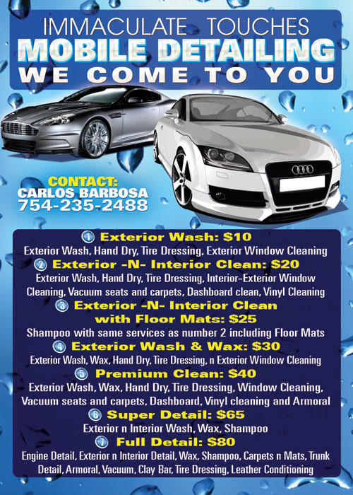 Immaculate Mobile Car Wash Promotional Flyer Design Tight Designs