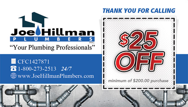 joe hillman plumbers coupon card