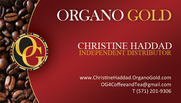 Christine Haddad Organo Gold Distributor business card