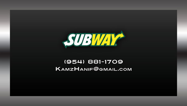 Kamran Hanif Subway owner business cards