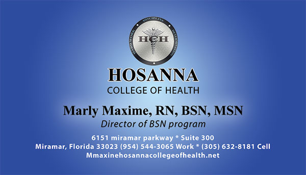 Hosanna College of Health in Miramar Business Cards