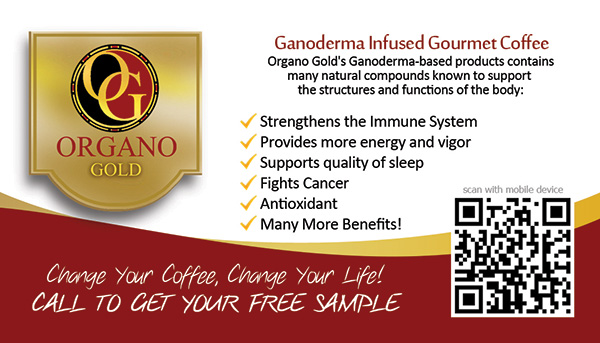 Cheap Organo Gold business cards for Renee T. Durhan.