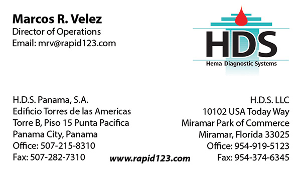 Marcos R Velez Hema Diagnostic Systems Business Cards