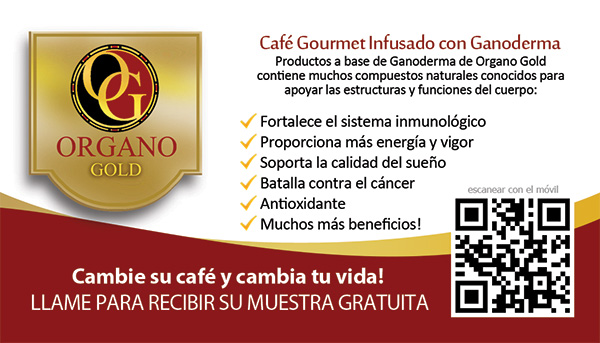 Organo Gold tarjeta de vista en Español. OG business card in spanish.