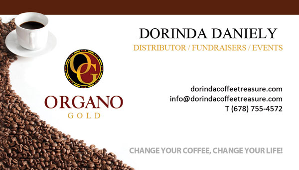 Dorinda Organo Gold Business Cards.