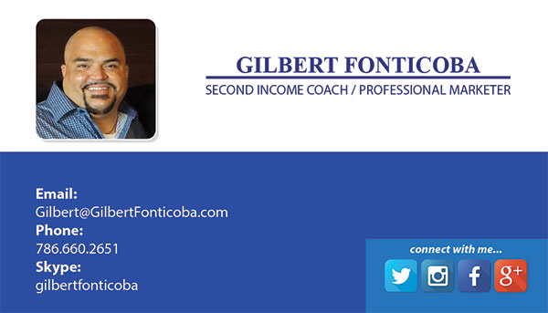 Business Card for professional marketer Gilbert Fonticoba.