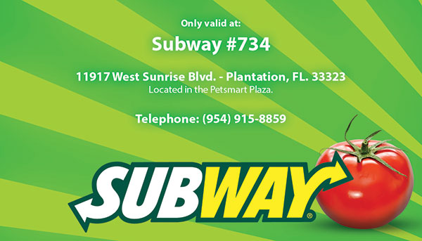 Design for a Subway rewards card in Florida.