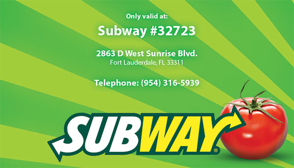 Subway restaurant Rewards Card design and print.