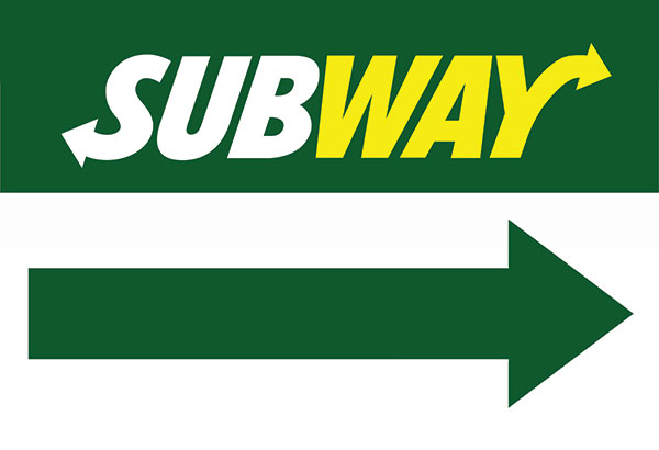 Subway Restaurant Sign Arrow pointing right.