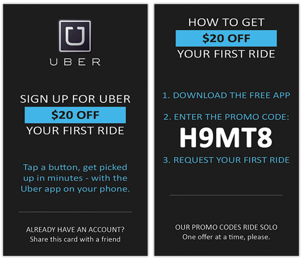 Uber Referral Cards Taxi Driver Voucher with Code