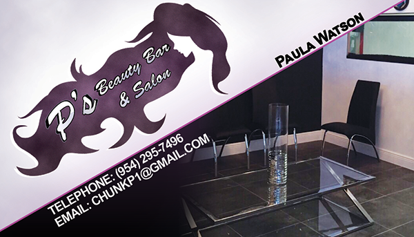 P's Beauty Bar & Salon in Miami Gardens business card.