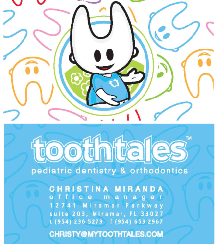 Tooth Tales Miramar business cards for pediatric dentistry & orthondontics.