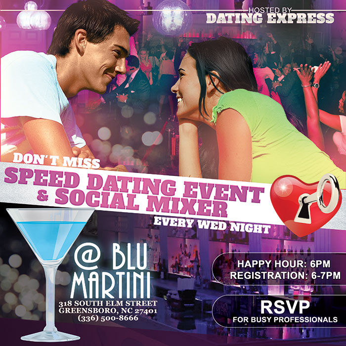 Blu Martini Greensboro NC Speed Date and Social Mixer event flyer design and print.