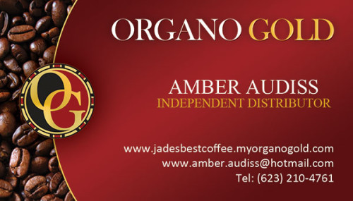Organo Gold Business card for Amber Audiss.