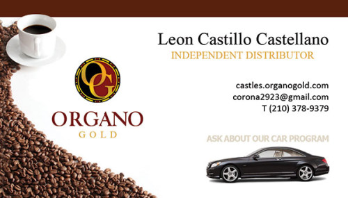 Organo Gold Business Cards for Leon Castillo Castellano.