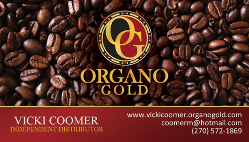 Organo Gold Business Cards for Vicki Coomer.