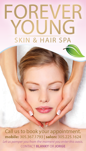 Business card for Hialeah Spa called Forever Young.