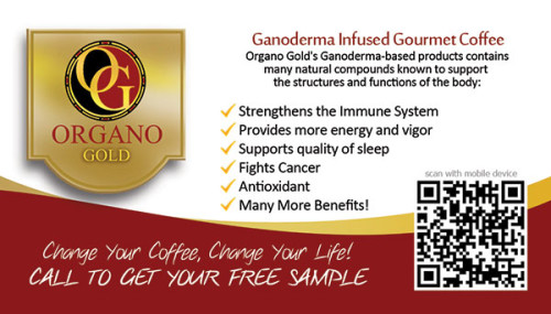 Rhonda Davis Organo Gold Business Cards with QR Code for Greg Norman.