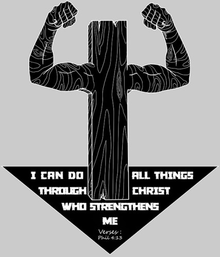 Illusrtation for Meat Head Apparel. A T-Shirt design illustrating a Crucifix with Muscles.