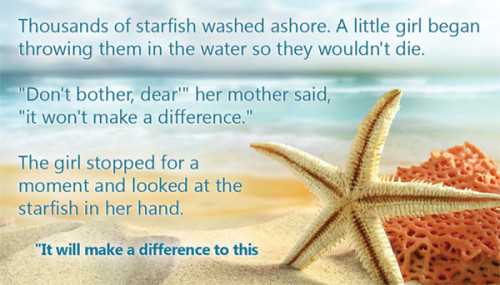 Girl throws star fish in ocean to make a difference.