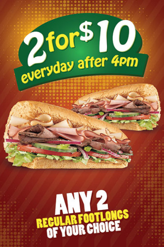 Subway Restaurant 2 for $10 foot long window cling design.