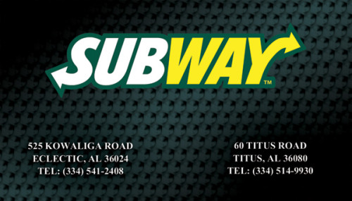 Subway Business Cards for a restaurant in Eclectic Alabama.