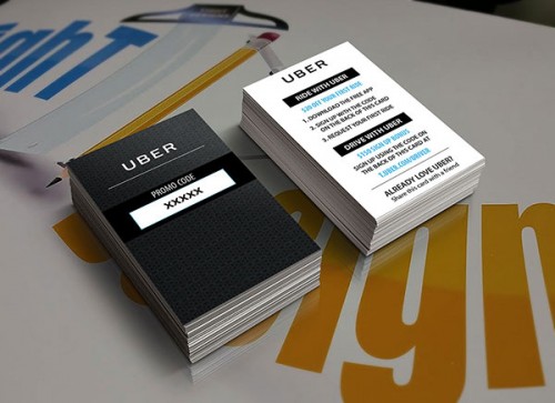 Business cards for recruiting new Uber Drivers with Sign-up Bonus and referral code.