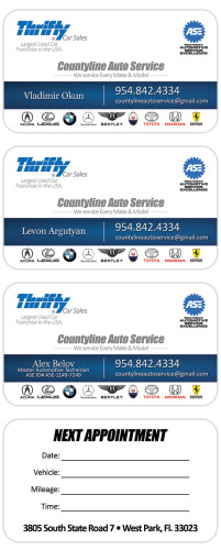 Thrifty Car Sales Auto Service Business Card design