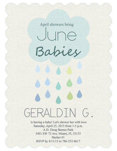 April Rain Cloud June Baby Shower Card Design