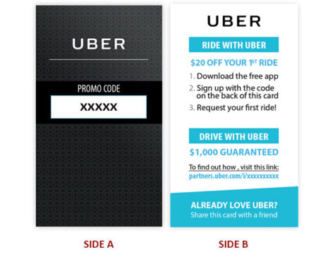 Uber Driver Recruitment Cards front and back sample.