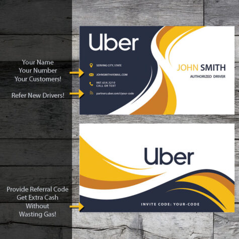 Uber Driver Business Card with contact information and referral code in a modern design