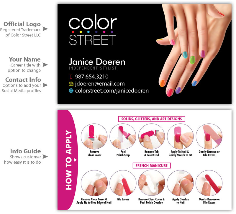 PRINTABLE Color Street Business Cards Digital Download CS25 Color Street Application Instruction Cards How To Apply Color Street Nails