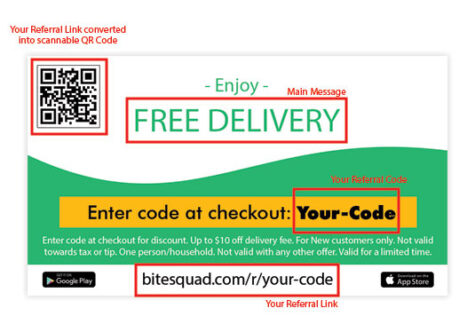 Bite Squad Referral Card for Delivery Drivers Code