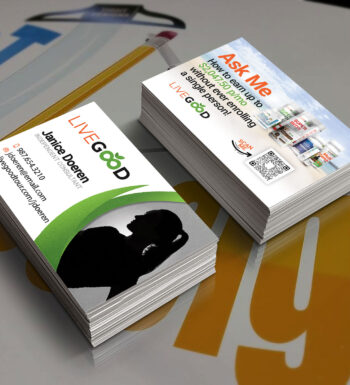 Mockup design created by Tight Designs for LiveGood consultant business cards.