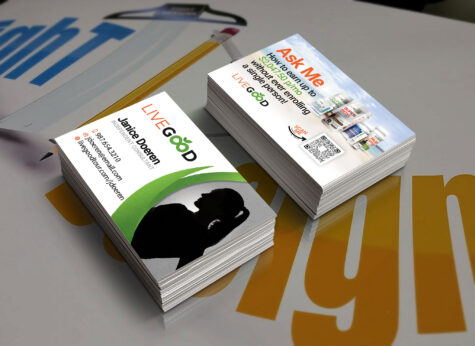 Mockup design created by Tight Designs for LiveGood consultant business cards.