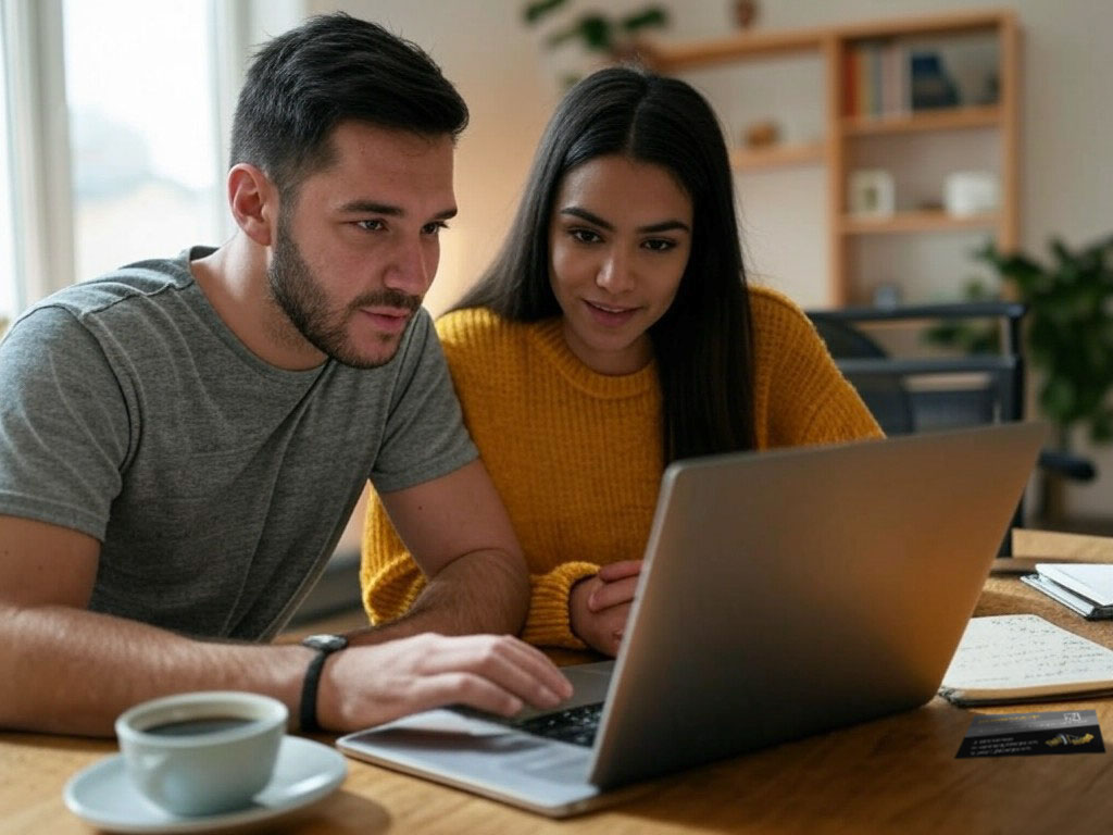 A young couple researching business strategies at their Pembroke Pines homes.