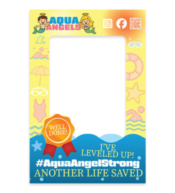 Photo Frame for taking Selfies, graduating from the swim school Aqua Angels.