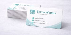 A stack of business cards with rounded corners for a softer look.